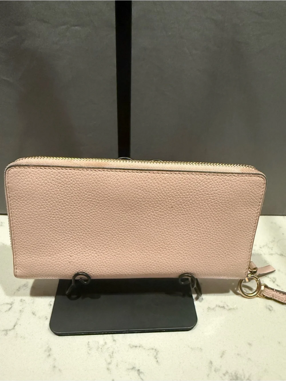 Tory Burch Blush Pink Pebbled Leather Zip Wallet with Gold Logo